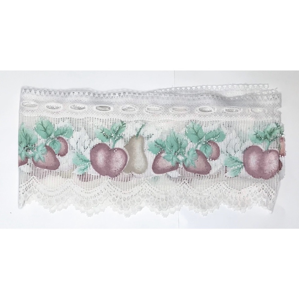 Apple Pear Strawberry White Lace Dresser Scarf Long Table Runner Cottage Granny